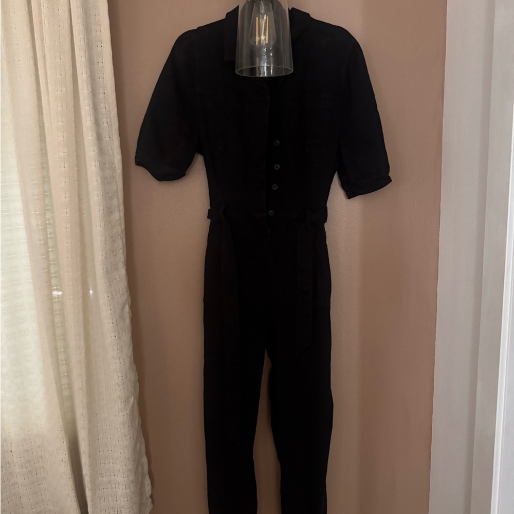 PAIGE Black Velvet Jumpsuit with Short Sleeves